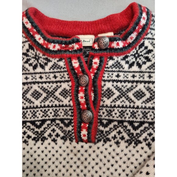 Women's Vintage L.L. Bean Fair Isle Nordic Sweater White Black Red Medium - Picture 4 of 7